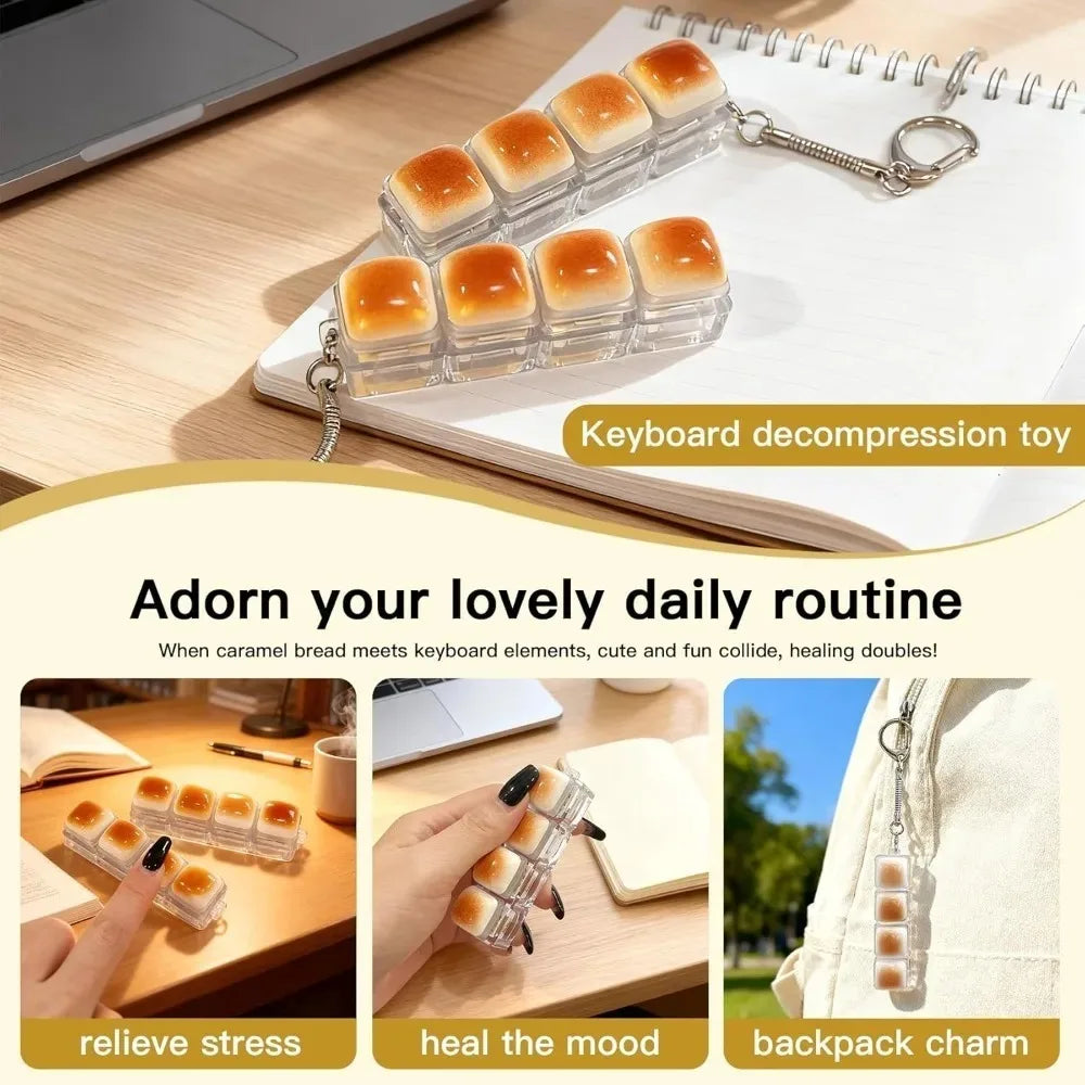 Bread Keycap Stress Relief Clicker Fingertip Toy Keychain Mechanical Keyboard Style Keyring Pendant Creative Gift Desk Toy 1PC