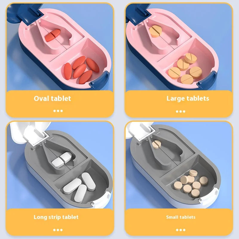 JUSTLANG Min Medicine Cutter Multi Function Drug Cutter Medicine Box Storage Waterproof Removable Cleaning Stainless Steel Blade