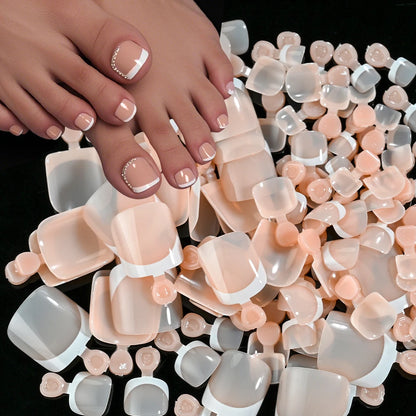 120Pcs 9-Colors French Fake Toenails Summer Short Sqaure Press On Toe Nails Tips Glossy Nude/Pink/Brown Full Cover False Toenail