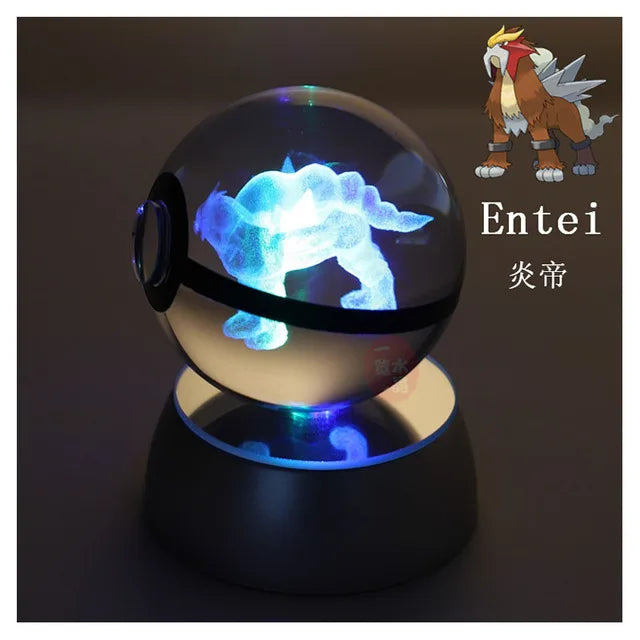 Anime Pokemon 3D Crystal Ball Snorlax Figure Pokeball Engraving Crystal Charizard Model with LED Light Base Kids Gift ANIME GIFT