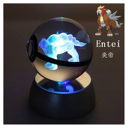 Anime Pokemon 3D Crystal Ball Snorlax Figure Pokeball Engraving Crystal Charizard Model with LED Light Base Kids Gift ANIME GIFT