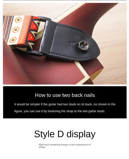 Fashion Retro Ethnic Style Guitar Strap Adjustable Leather Strap for Folk Guitar Electric Guitar Bass Ukulele Guitar Accessories