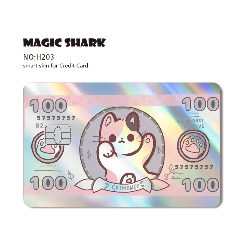 Maigc Shark Gold Dollar Money Cartoon Meme Reflective Sticker Film Cover for Debit Bank Credit Card Small Large Chip