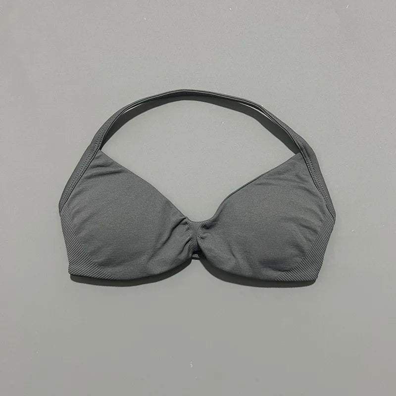 HISTELLO Strappy Bra Women Seamless Gym Underwear High Support Halter Sexy Sports Pilates Clothing Push-up Yoga Workout Tank Top