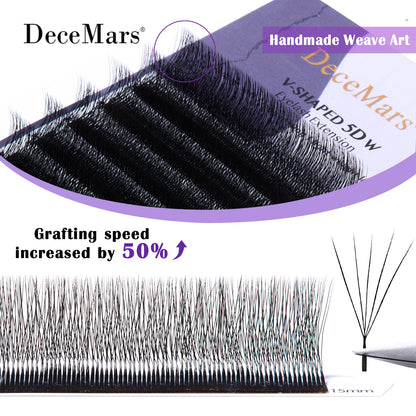 DeceMars V-shaped 5D eyelash extensions Matte Black 12 Rows/Tray for Makeup