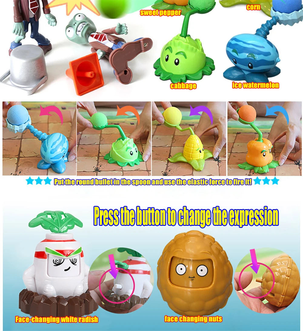 Funny Plants vs. Zombies 2 Hard Glue Peashooter Gatling Pea Shooter Sunflower Action Figure Model Dolls Shooting Toys Kids Gifts