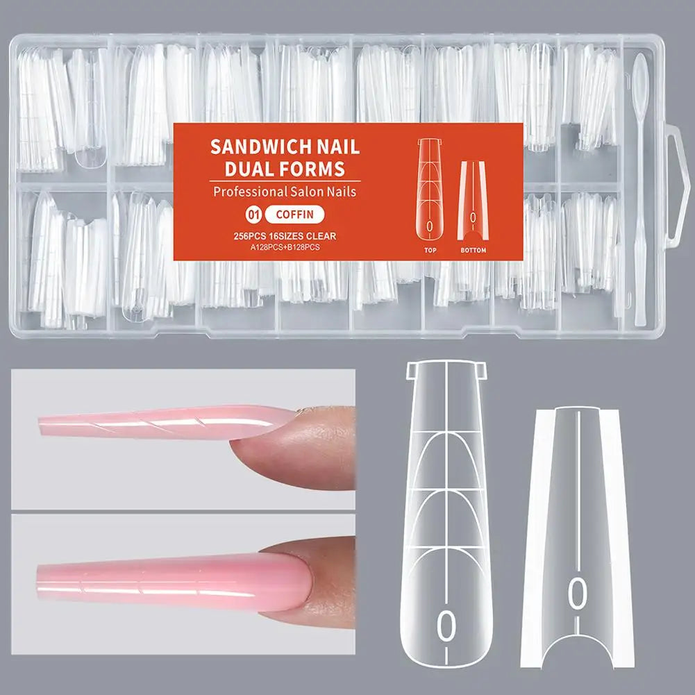256pcs Sandwich Nail Dual Form Set Quickly Building Full Cover Tips Nail Extension Form Clear French Tip Manicure Tool