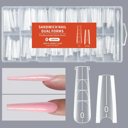256pcs Sandwich Nail Dual Form Set Quickly Building Full Cover Tips Nail Extension Form Clear French Tip Manicure Tool