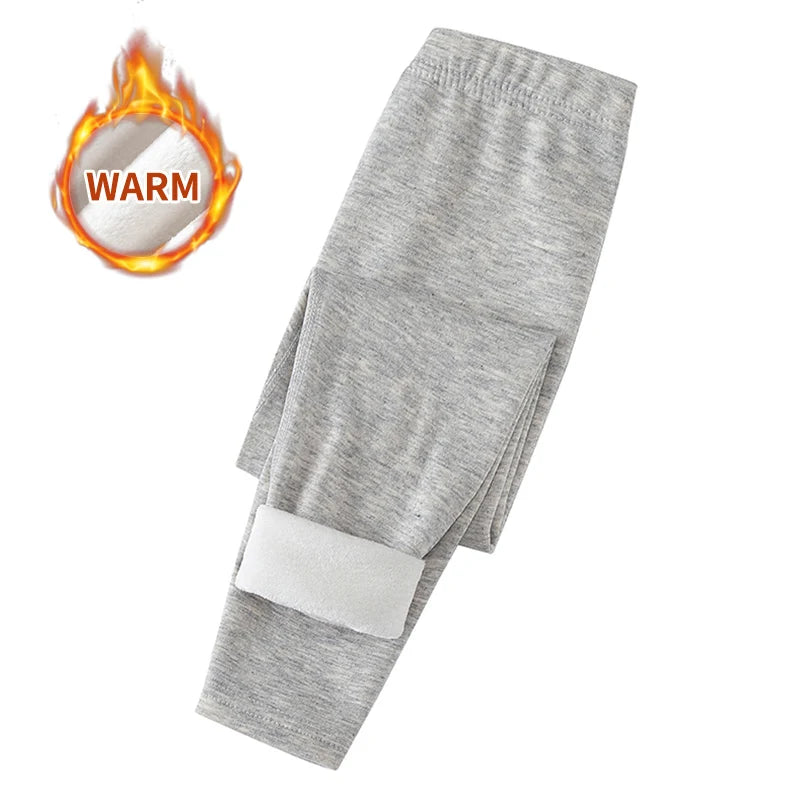 3/1 Piece Autumn And Winter Children Solid Color Thick Warm Leggings For Boys And Girls Sports And Casual With Fleece Long Pants