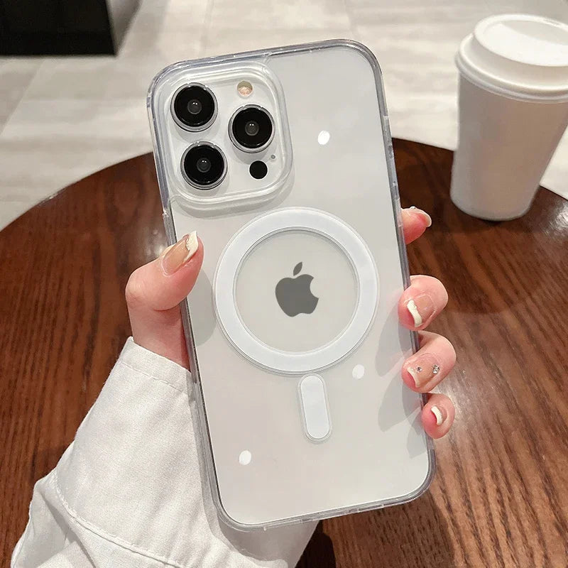 Clear For Magsafe Wireless Charge Phone Case For iPhone 16 15 14 13 12 11 Pro Max Plus Mini Magnetic Acrylic Transparent Cover
