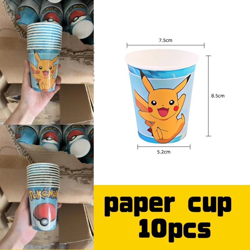 Decoration Pokemon Birthday Party Hats Pikachu Disposable Tableware Tablecloth Cup Plate Napkin Baby Shower Party Favors Pokemon