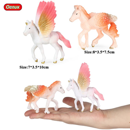 Oenux Original Genuine Fairy Tale Fly Horse Simulation Animal Mythical Elves Elf Pegasus Action Figures Model PVC Cute Kids Toy