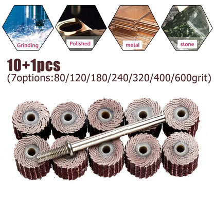 10pcs Flap Wheel Disc Sanding Drill Abrasive Sandpaper 80-600Grit Polishing Grinder For Rotary Tools With 1 Mandrel
