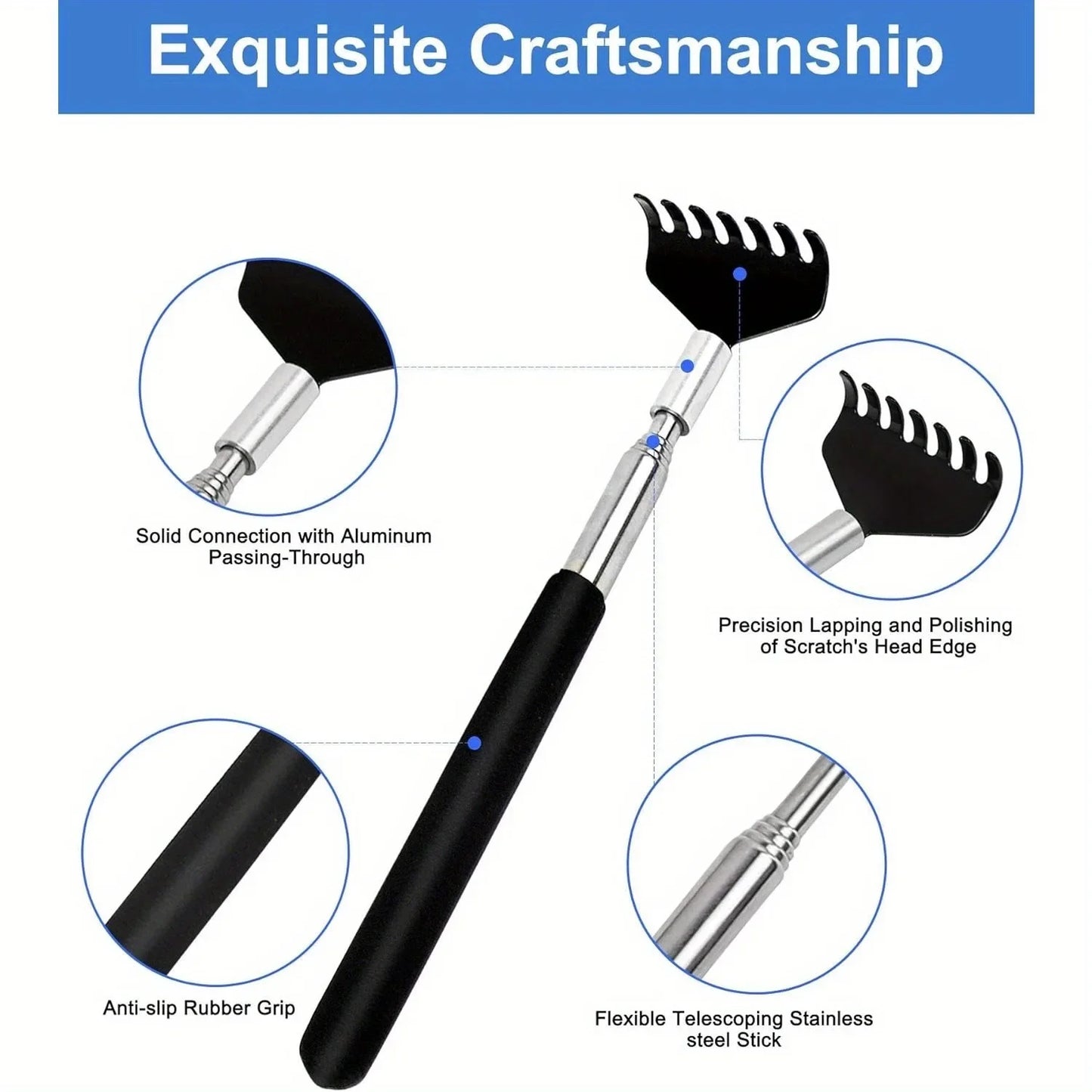 Portable Extendable Back Scratcher Stainless Steel Telescoping Back Scratcher Tool Telescopic Back Scratching Tool Massage Gift