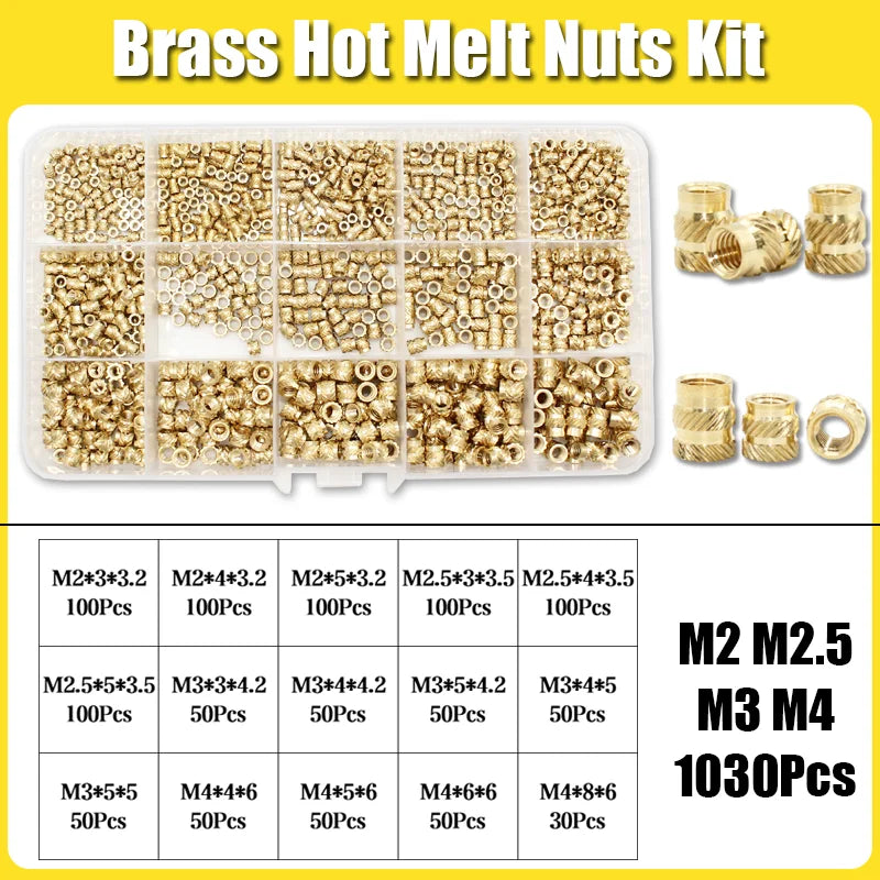 Hot Melt Brass Heat Insert Nut Iron Tip M2 M2.5 M3 M4 M5 M6 Embedded Heating Knurled Brass Inserts Nuts 3D Printer Case Notebook