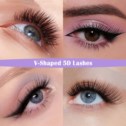 DeceMars V-shaped 5D eyelash extensions Matte Black 12 Rows/Tray for Makeup