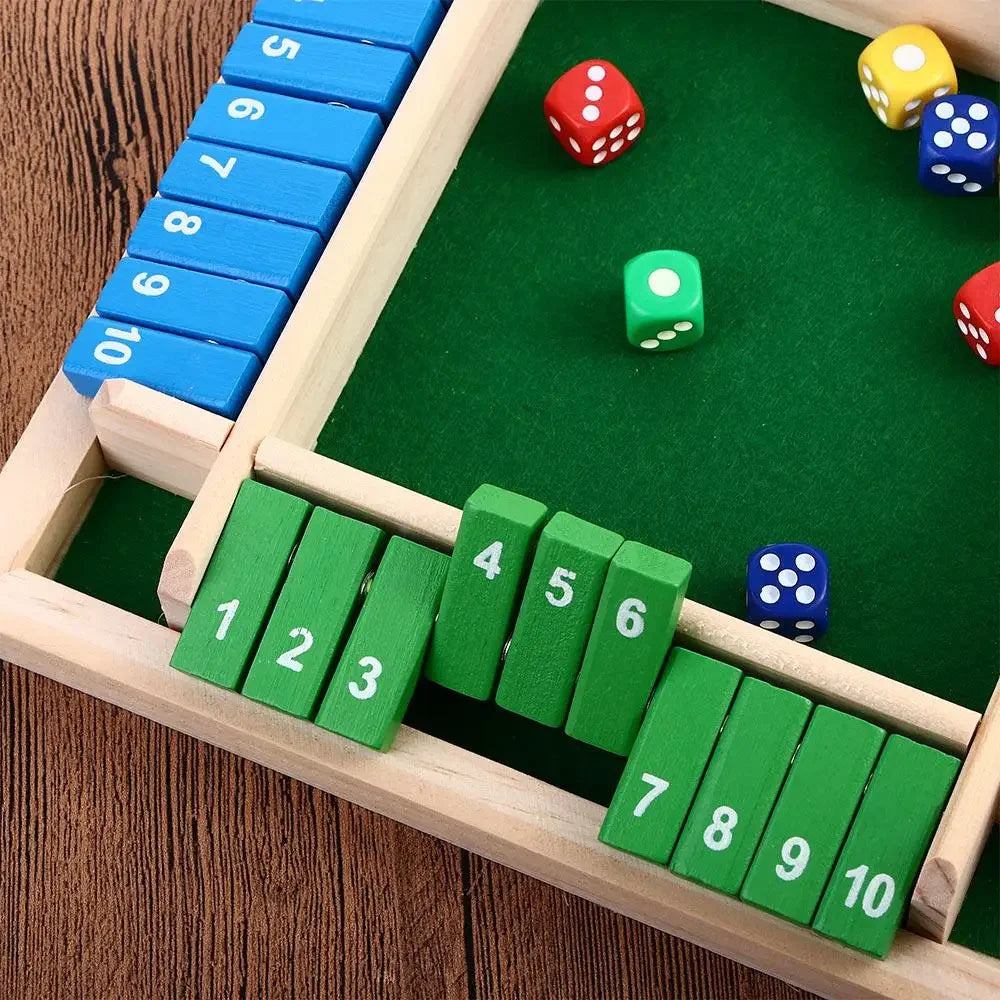 Wooden Arithmetic Dice Board Game – Flip Card Box with 4-Sided Number Tiles, Fun Multiplayer Dice Game for Family & Party