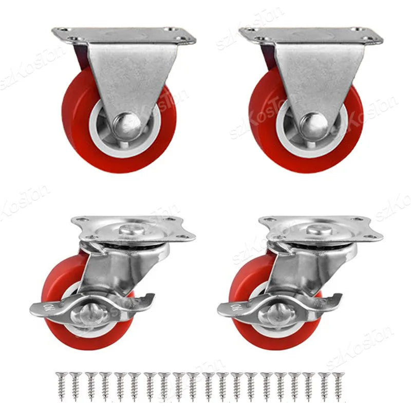 4Pcs/lot 1-2inch Furniture Caster PVC Red Universal Wheel Swivel Caster Roller Wheel For Platform Trolley Accessory