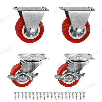 4Pcs/lot 1-2inch Furniture Caster PVC Red Universal Wheel Swivel Caster Roller Wheel For Platform Trolley Accessory
