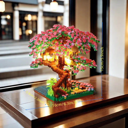 1130PCS Creative Sakura Tree House Building Blocks City Street View Architecture Model Micro Bricks Gift Toy for Kid Girl Adult