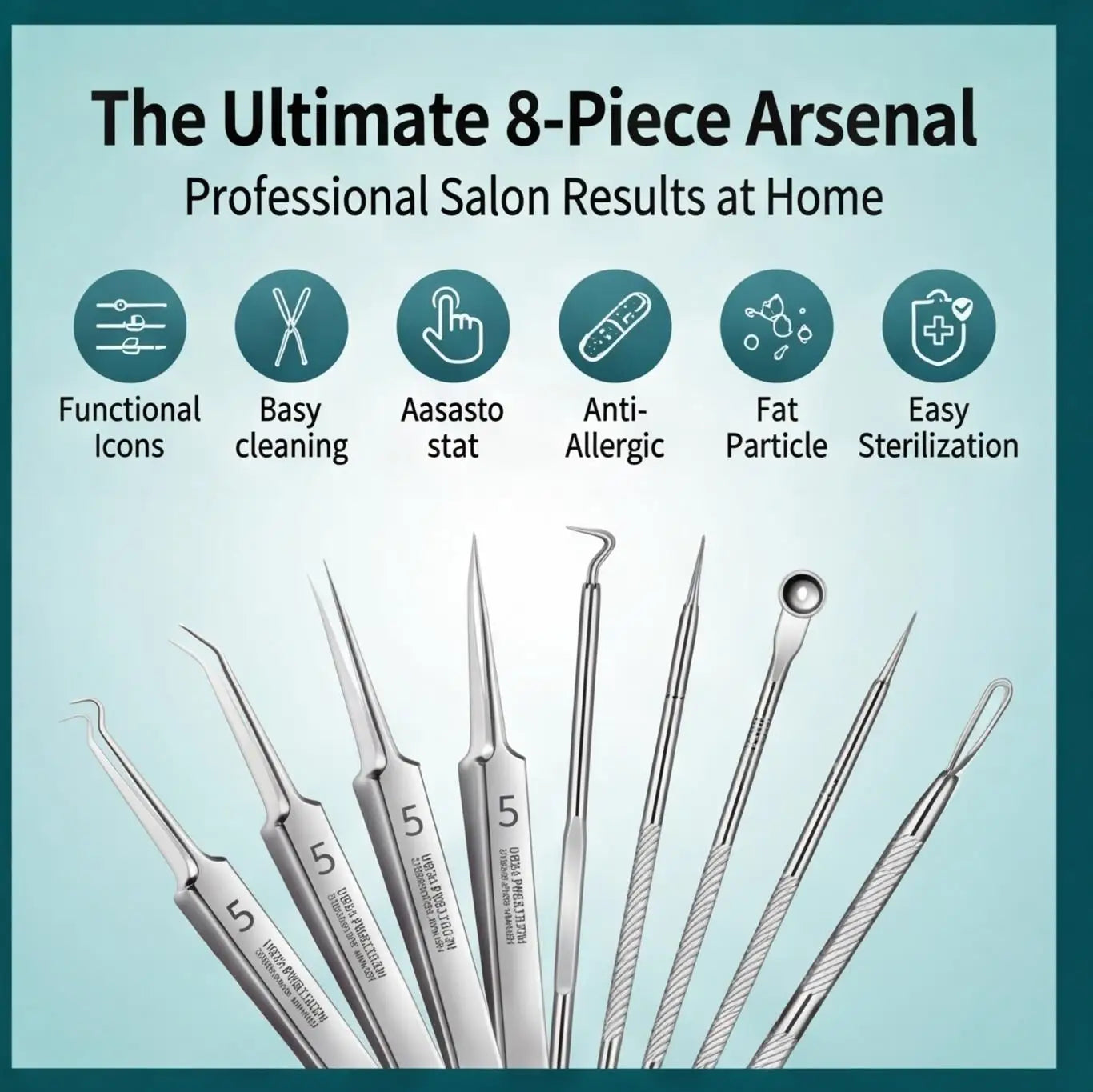 8PCS Stainless Steel Acne & Blackhead Removal Tool Set – Cell Clip, Acne Needle, Beauty Salon Kit