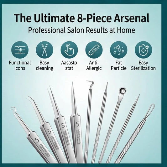 8PCS Stainless Steel Acne & Blackhead Removal Tool Set – Cell Clip, Acne Needle, Beauty Salon Kit