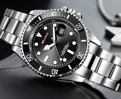 Business Stainless Steel Watch 40mm Classic Red Blue Circle Diving Series Magnifying Glass Calendar Quartz Watches montre homme