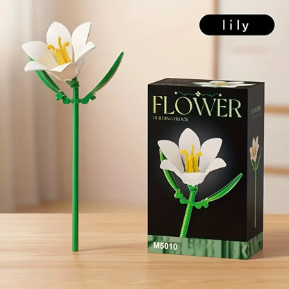 Micro particle building block flower set, DIY assembly floral decoration, suitable for desktop decoration and room accessories [