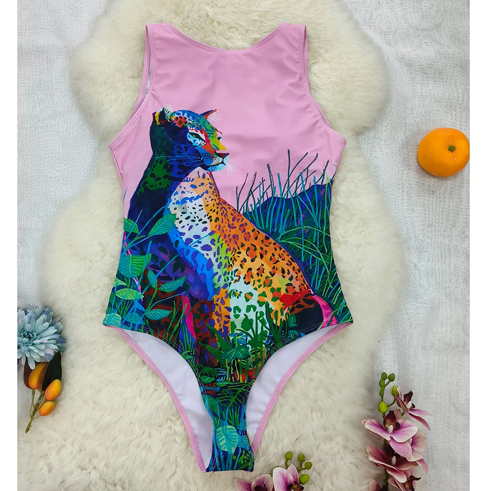 2026 New Printed One-piece Swimsuit Classic Printed Lace Up Swimsuit Women's Push Up Flower One-piece Suit Beach Wear For Female