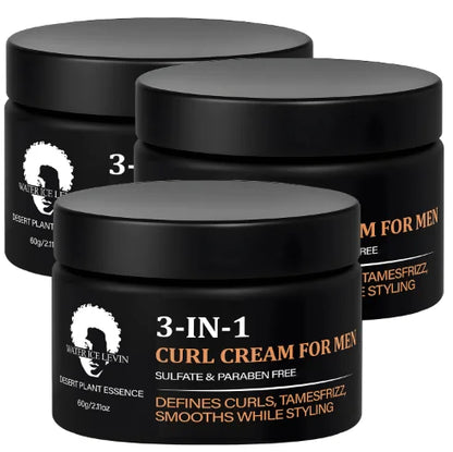 3-in-1 Curl Cream for Men, Sulfate & Paraben Free, Defines Curls & Tames Frizz, Smooth Styling Cream.