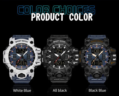 SANDA Outdoor Sports Military Mens Watch LED Digital Electron Quartz Male Wristwatch Dual Display Clock Men Relogio Masculino