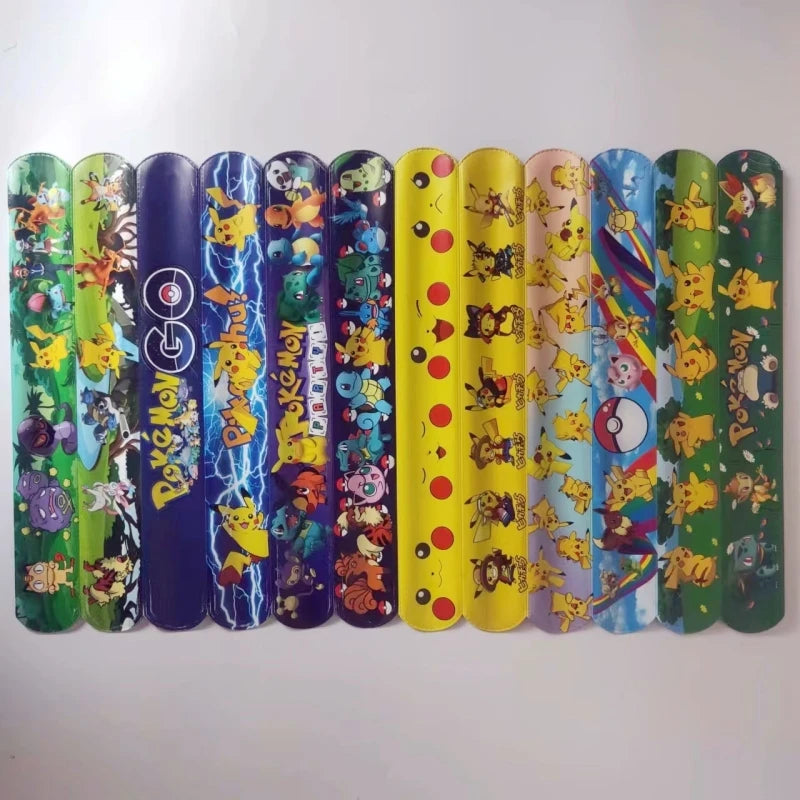 6/12pcs Pokemon Snap Circle Bracelets Pikachu Anime Figure Wristband Child Slap Band Puzzle Toys Boys Girls Birthday Party Toys