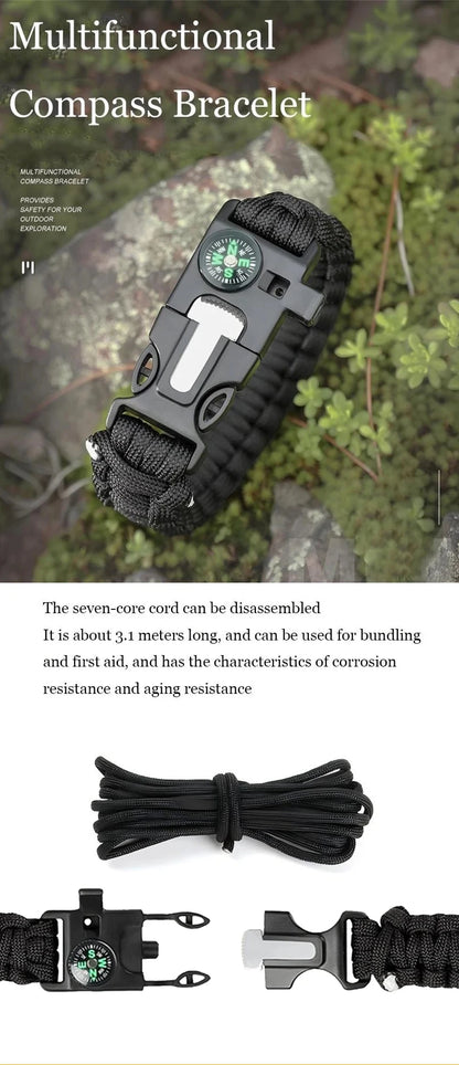 Five In One Compass Bracelet With Flint Seven Core Paracord Bracelet Inginiter Outdoor Survival Hiking Camping Tools
