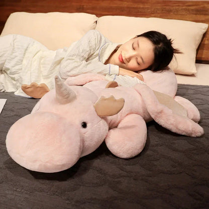 Cartoon Giant Flying Dragon White Pink Snow Dragon Plush Dinosaur Plushie Toy Soft Stuffed Animal Doll Big Sleep Pillow Kid Gift
