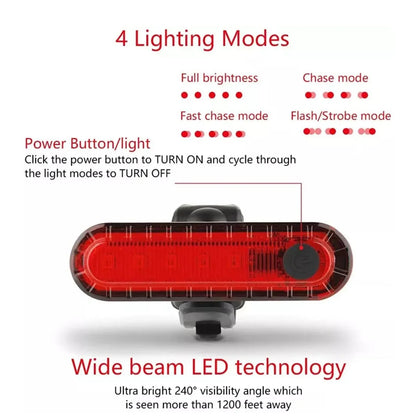 Rear Bike Tail Light USB Rechargeable Red Ultra Bright Taillights Fit On Bicycle Easy to Install for Cycling Safety