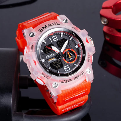 SMAEL Sport Watch Military Wristwatch for Men Alarm Stopwatch LED Digital Back Light Dual Time Display Waterproof Watch Men 8007