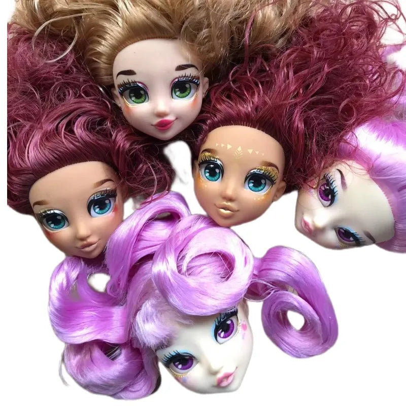Quality Doll Heads Sparkly Alive Glasses Eyes No Hair Doll Parts White Purple Gold Hair Blue Black Skin Doll Accessories