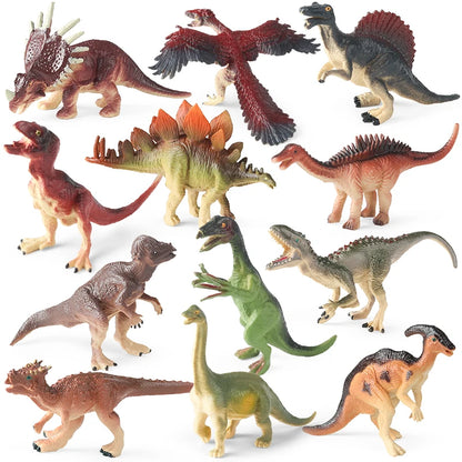 Oenux 12PCS Jurassic Dinosaur Set Velociraptor Stegosaurus Spinosaurus T-Rex Model Action Figures PVC Collection Kids Toy Gift