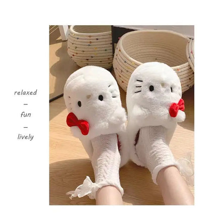Kawaii Hellokitty Anime Warm Cotton Slippers Autumn Winter Thick Anti Slip Cartoon Plush House Slippers For Girls Surprise Gifts