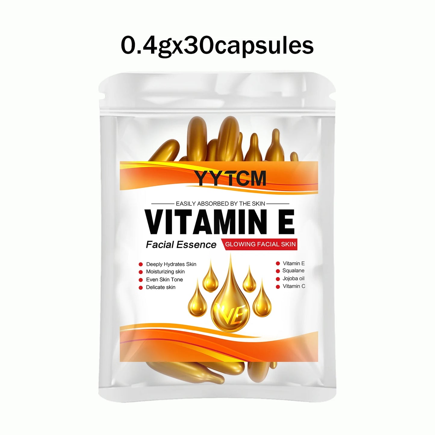Vitamin E Deep Moisturizing Capsule Essence, Hydrates and Smooths Skin, Contains Plant-Based Squalane, Vitamin C, Deep Hydration and Skin Brightening Essence (0.4Gx90 Capsules)/Bottle-1 Bottle