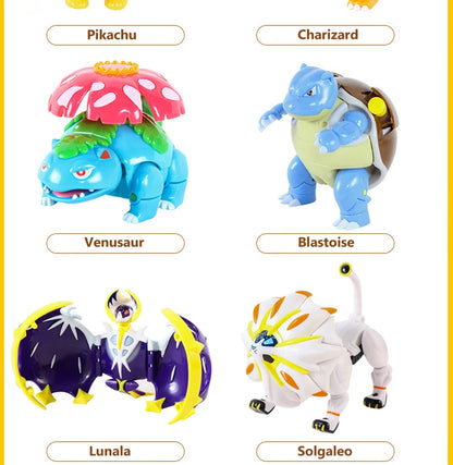 High Quality Pokemon Ball Deformation Toy Pikachu Mewtwo Gyarados Pocket Monster Pokeball Pokemon Action Figure Children Toy Gif
