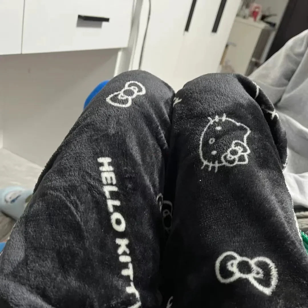 Christmas Sanrio Hello Kitty Pajamas Halloween Flannel Fashion Trouserswomen Kawaii Woolen Anime Cartoon Casual Home Pant Autumn