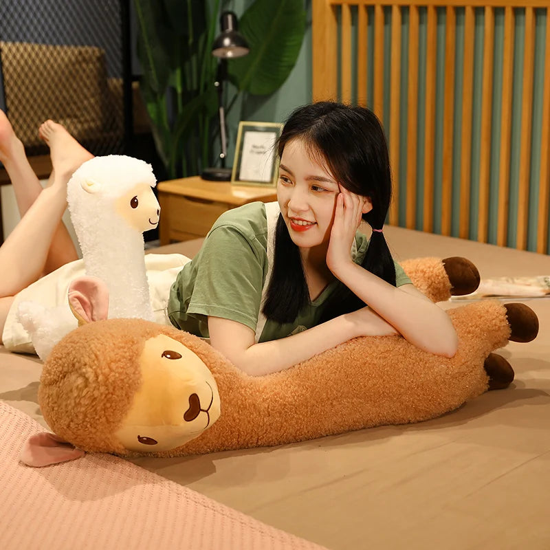 Furry Plush Llama Alpaca Plush Toy Stuffed Soft Long Plush Lifelike Alpaca Sheep Hug Throw Pillow Animals Nap Sleeping Pillow