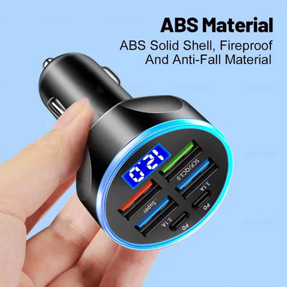 250W PD Car Charger QC3.0 Fast Charge two to Six Port Car Cigarette Lighter Plug Car Charger Flash Charge with Digital Display