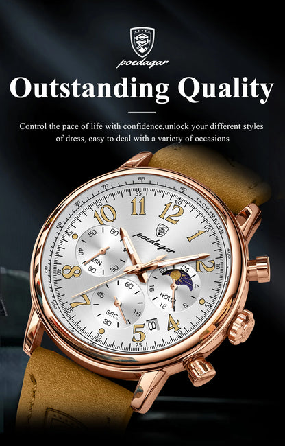 POEDAGAR Luxury Sports Men Watch Waterproof Luminous Leather Quartz Man Wristwatch Chronograph Date Military Men's Watches Reloj