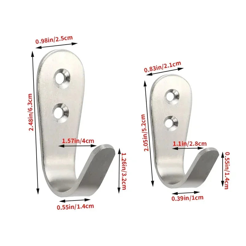 5pcs stainless steel hooks, Clothes hooks, wall-mounted J-shaped hooks, for hanging coats, hats, bathrobes, towel etc