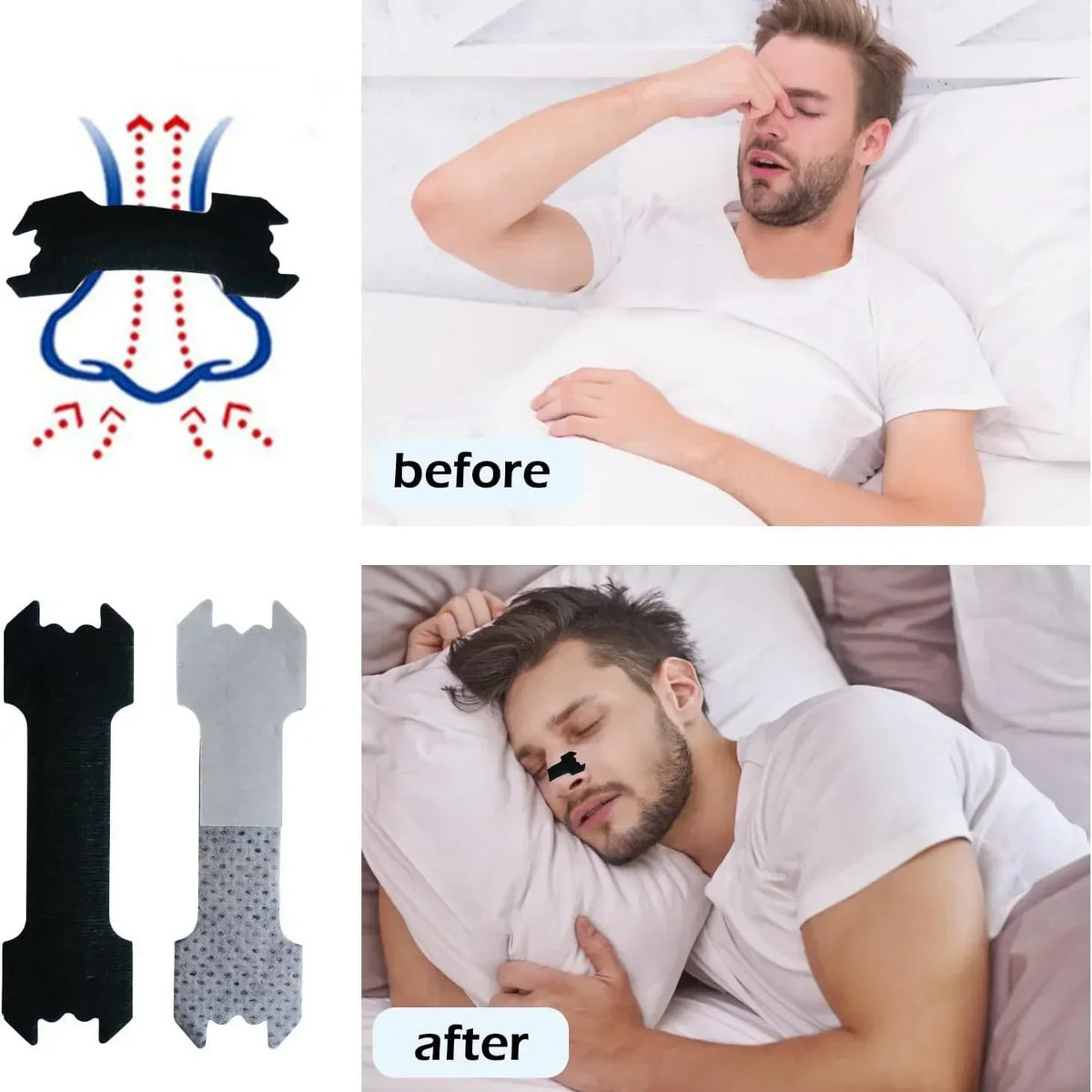 30PCS Enhanced Adhesion Sports Nasal Strips Breathable Comfortable Design Sleep Aid Non-Invasive Anti Snoring Nose Patch