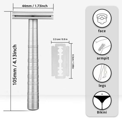 Double Edge Safety Razor with 5 Spare Blades 30° Angled Precision Reusable Single Blade Razors for Men and Women