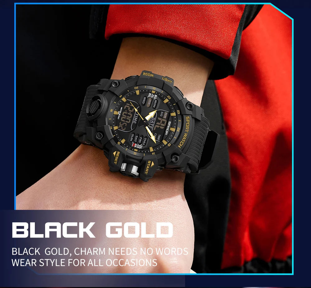 SANDA Outdoor Sports Military Mens Watch LED Digital Electron Quartz Male Wristwatch Dual Display Clock Men Relogio Masculino