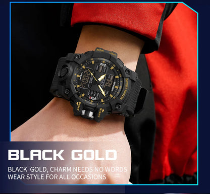 SANDA Outdoor Sports Military Mens Watch LED Digital Electron Quartz Male Wristwatch Dual Display Clock Men Relogio Masculino